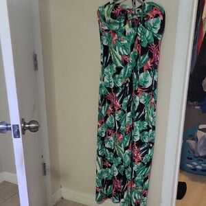 No Boundaries Tropical Print Maxi Dress - Green and Pink